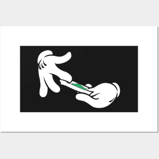 Hand of a well-known mouse rolling a green cigarette Posters and Art